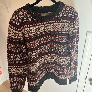 Signature Black and Red Crew Neck Sweater with Fair Isle Pattern